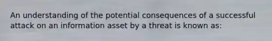 An understanding of the potential consequences of a successful attack on an information asset by a threat is known as: