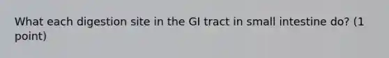 What each digestion site in the GI tract in small intestine do? (1 point)