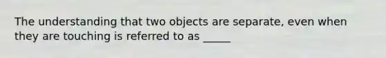 The understanding that two objects are separate, even when they are touching is referred to as _____