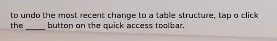 to undo the most recent change to a table structure, tap o click the _____ button on the quick access toolbar.