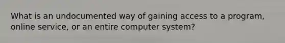 What is an undocumented way of gaining access to a program, online service, or an entire computer system?