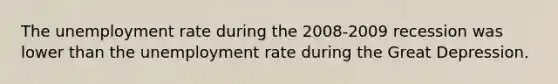 The unemployment rate during the 2008-2009 recession was lower than the unemployment rate during the Great Depression.