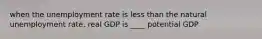 when the unemployment rate is less than the natural unemployment rate, real GDP is ____ potential GDP