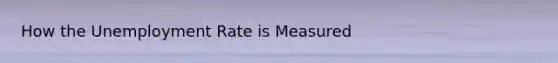 How the Unemployment Rate is Measured