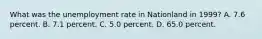 What was the unemployment rate in Nationland in 1999? A. 7.6 percent. B. 7.1 percent. C. 5.0 percent. D. 65.0 percent.