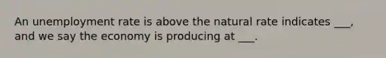 An unemployment rate is above the natural rate indicates ___, and we say the economy is producing at ___.