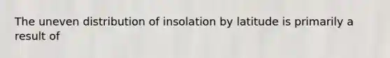 The uneven distribution of insolation by latitude is primarily a result of