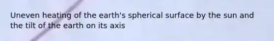 Uneven heating of the earth's spherical surface by the sun and the tilt of the earth on its axis