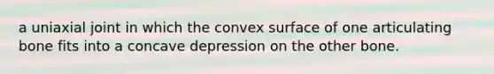 a uniaxial joint in which the convex surface of one articulating bone fits into a concave depression on the other bone.