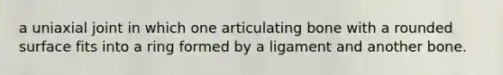 a uniaxial joint in which one articulating bone with a rounded surface fits into a ring formed by a ligament and another bone.