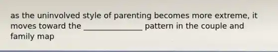 as the uninvolved style of parenting becomes more extreme, it moves toward the _______________ pattern in the couple and family map