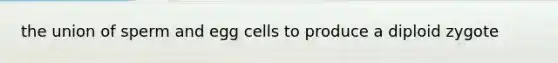 the union of sperm and egg cells to produce a diploid zygote