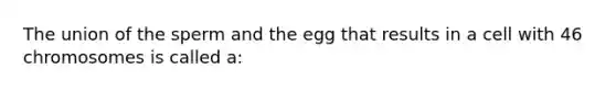 The union of the sperm and the egg that results in a cell with 46 chromosomes is called a: