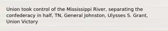 Union took control of the Mississippi River, separating the confederacy in half, TN, General Johnston, Ulysses S. Grant, Union Victory