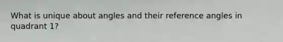 What is unique about angles and their reference angles in quadrant 1?