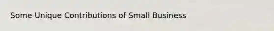 Some Unique Contributions of Small Business