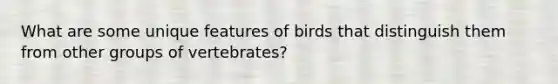 What are some unique features of birds that distinguish them from other groups of vertebrates?