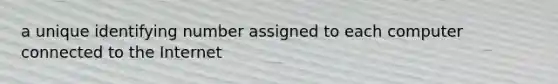 a unique identifying number assigned to each computer connected to the Internet