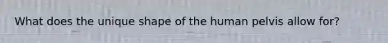 What does the unique shape of the human pelvis allow for?