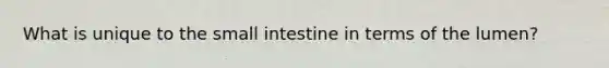 What is unique to the small intestine in terms of the lumen?