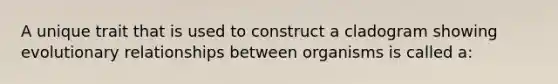 A unique trait that is used to construct a cladogram showing evolutionary relationships between organisms is called a: