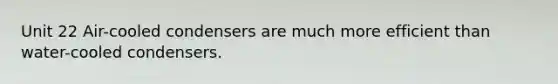 Unit 22 Air-cooled condensers are much more efficient than water-cooled condensers.