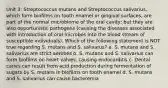 Unit 3: Streptococcus mutans and Streptococcus salivarius, which form biofilms on tooth enamel or gingival surfaces, are part of the normal microbiome of the oral cavity; but they are also opportunistic pathogens (causing the diseases associated with introduction of oral microbes into the blood stream of susceptible individuals). Which of the following statement is NOT true regarding S. mutans and S. salivarus? a. S. mutans and S. salivarius are strict aerobes b. S. mutans and S. salivarius can form biofilms on heart valves, causing endocarditis c. Dental caries can result from acid production during fermentation of sugars by S. mutans in biofilms on tooth enamel d. S. mutans and S. salivarius can cause bacteremia