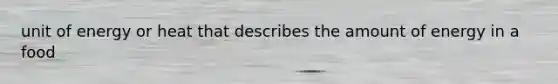 unit of energy or heat that describes the amount of energy in a food
