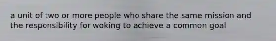 a unit of two or more people who share the same mission and the responsibility for woking to achieve a common goal