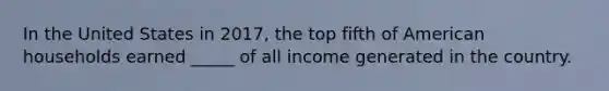 In the United States in 2017, the top fifth of American households earned _____ of all income generated in the country.