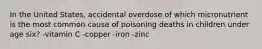 In the United States, accidental overdose of which micronutrient is the most common cause of poisoning deaths in children under age six? -vitamin C -copper -iron -zinc