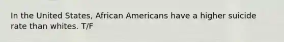 In the United States, African Americans have a higher suicide rate than whites. T/F