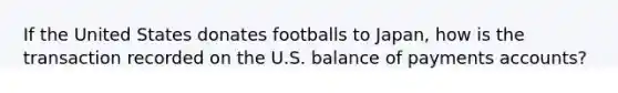 If the United States donates footballs to Japan, how is the transaction recorded on the U.S. balance of payments accounts?