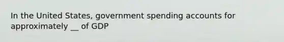 In the United States, government spending accounts for approximately __ of GDP