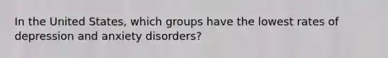 In the United States, which groups have the lowest rates of depression and anxiety disorders?