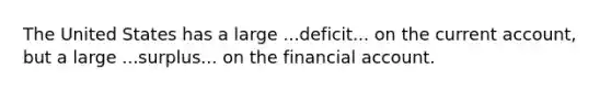 The United States has a large ...deficit... on the current​ account, but a large ...surplus... on the financial account.