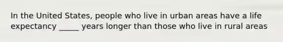 In the United States, people who live in urban areas have a life expectancy _____ years longer than those who live in rural areas