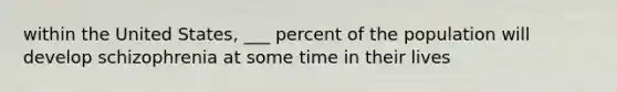 within the United States, ___ percent of the population will develop schizophrenia at some time in their lives