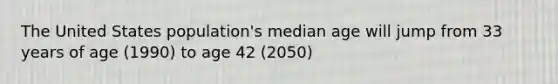 The United States population's median age will jump from 33 years of age (1990) to age 42 (2050)