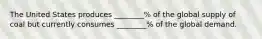 The United States produces ________% of the global supply of coal but currently consumes ________% of the global demand.