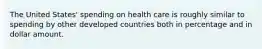 The United States' spending on health care is roughly similar to spending by other developed countries both in percentage and in dollar amount.