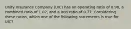 Unity Insurance Company (UIC) has an operating ratio of 0.98, a combined ratio of 1.02, and a loss ratio of 0.77. Considering these ratios, which one of the following statements is true for UIC?