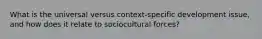 What is the universal versus context-specific development issue, and how does it relate to sociocultural forces?