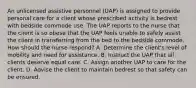 An unlicensed assistive personnel (UAP) is assigned to provide personal care for a client whose prescribed activity is bedrest with bedside commode use. The UAP reports to the nurse that the client is so obese that the UAP feels unable to safely assist the client in transferring from the bed to the bedside commode. How should the nurse respond? A. Determine the client's level of mobility and need for assistance. B. Instruct the UAP that all clients deserve equal care. C. Assign another UAP to care for the client. D. Advise the client to maintain bedrest so that safety can be ensured.