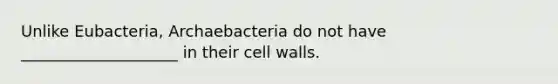 Unlike Eubacteria, Archaebacteria do not have ____________________ in their cell walls.