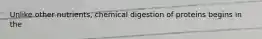 Unlike other nutrients, chemical digestion of proteins begins in the