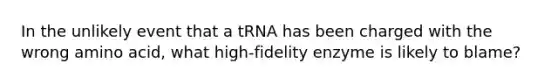 In the unlikely event that a tRNA has been charged with the wrong amino acid, what high-fidelity enzyme is likely to blame?