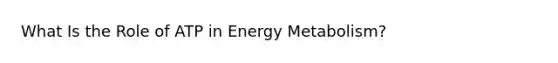 What Is the Role of ATP in Energy Metabolism?