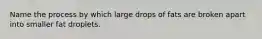 Name the process by which large drops of fats are broken apart into smaller fat droplets.