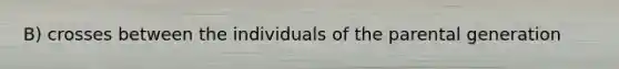 B) crosses between the individuals of the parental generation